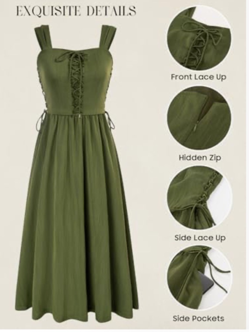 Scarlet Darkness Renaissance Lace-up Bodice Flared Midi Dress Olive Green Size S - Picture 13 of 14